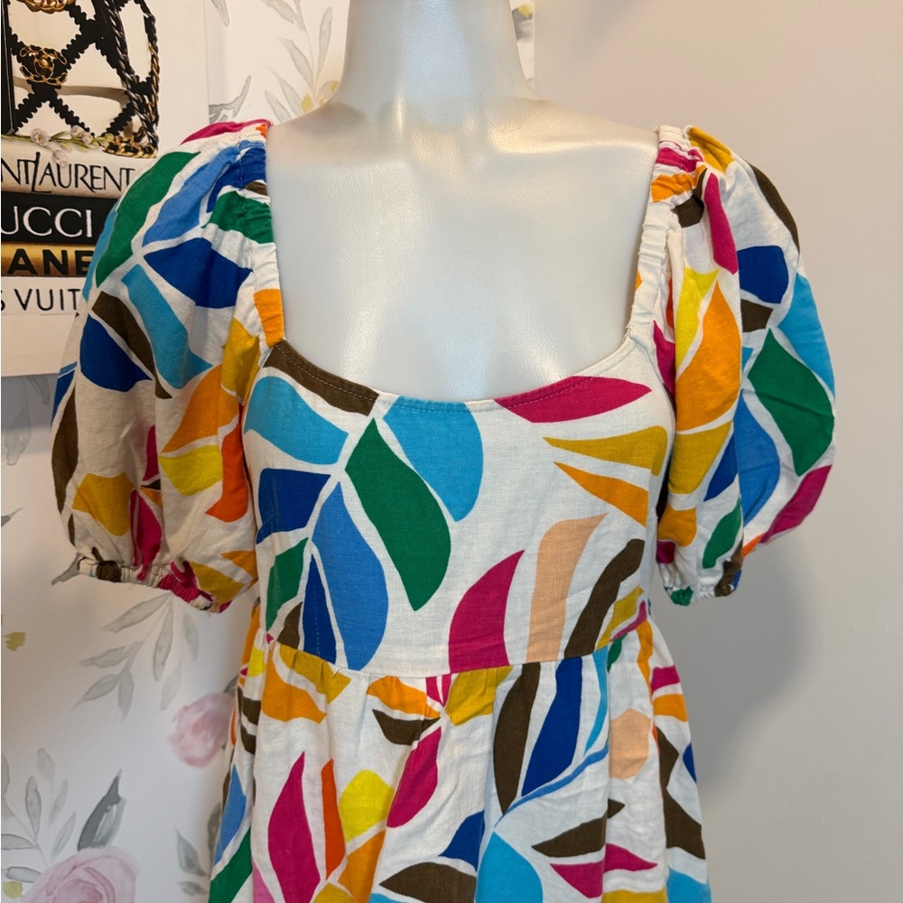 Tabitha Brown Vibrant Multicolor Leaf Print Mini Dress - Picture 2 of 7